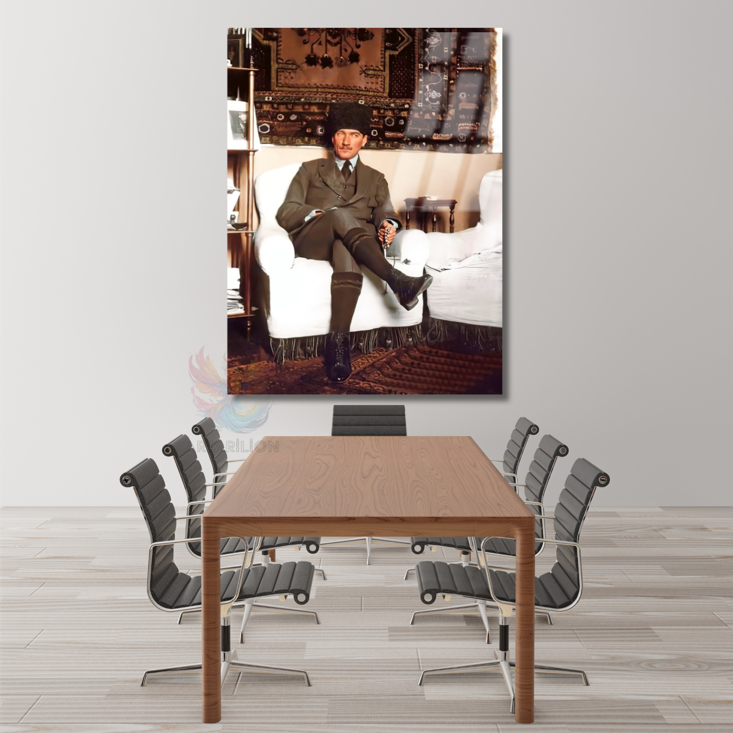 Renkli Atatürk Mustafa Kemal Görseli Dikey Cam Tablo