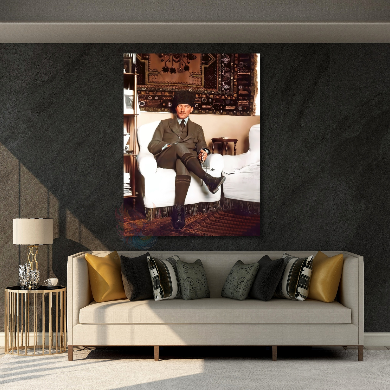 Renkli Atatürk Mustafa Kemal Görseli Dikey Kanvas Tablo