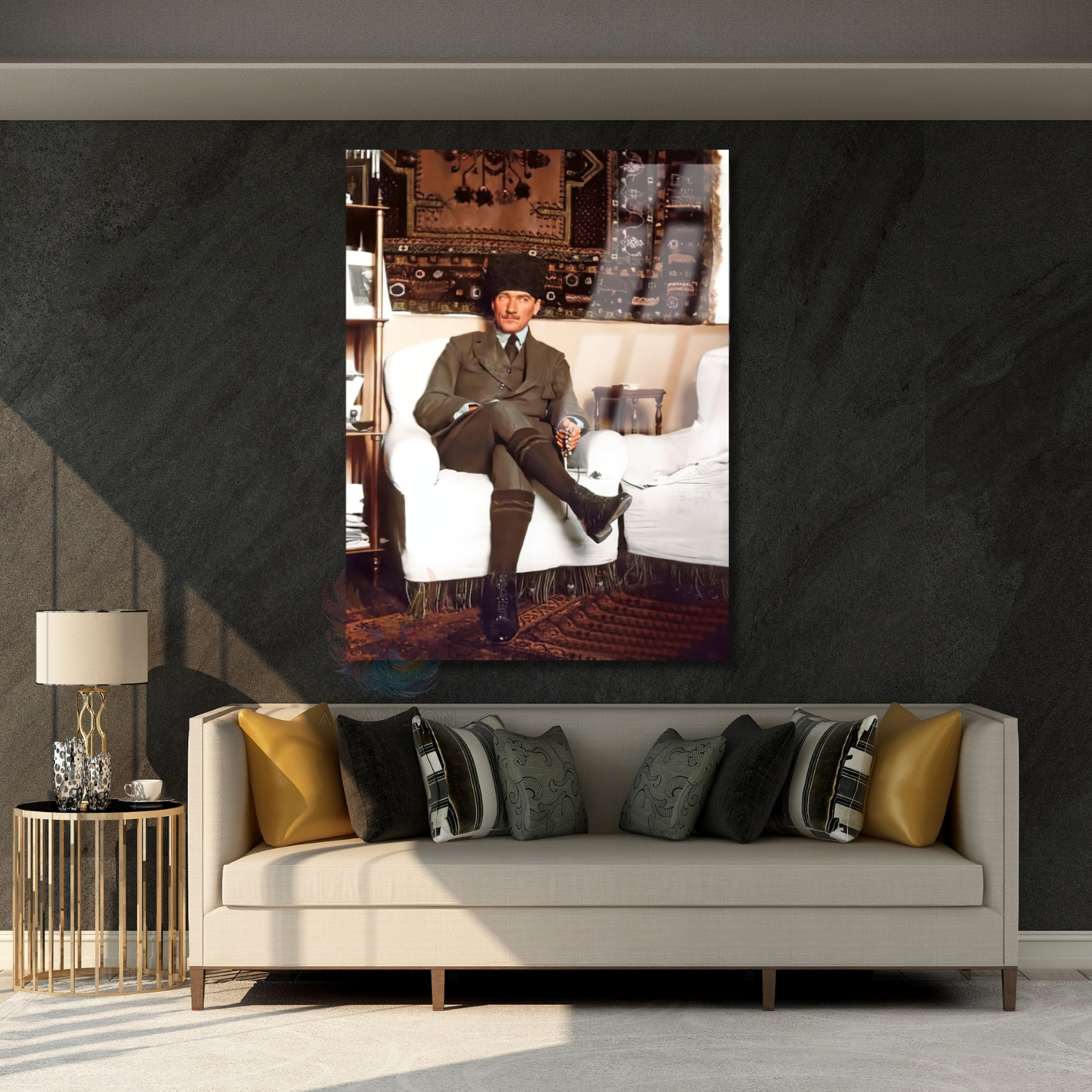 Renkli Atatürk Mustafa Kemal Görseli Dikey Cam Tablo