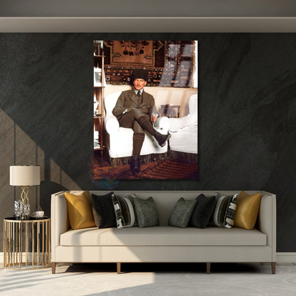 Renkli Atatürk Tablosu Dikey Cam Tablo Mustafa Kemal Atatürk Görseli Ev Ofis Dekoru