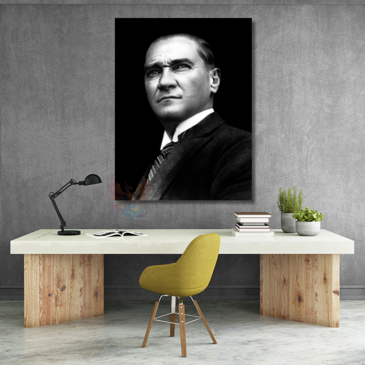 Siyah Beyaz Atatürk Görseli Kanvas Tablo Modeli Ev Ofis Hediyesi Duvar Dekoru