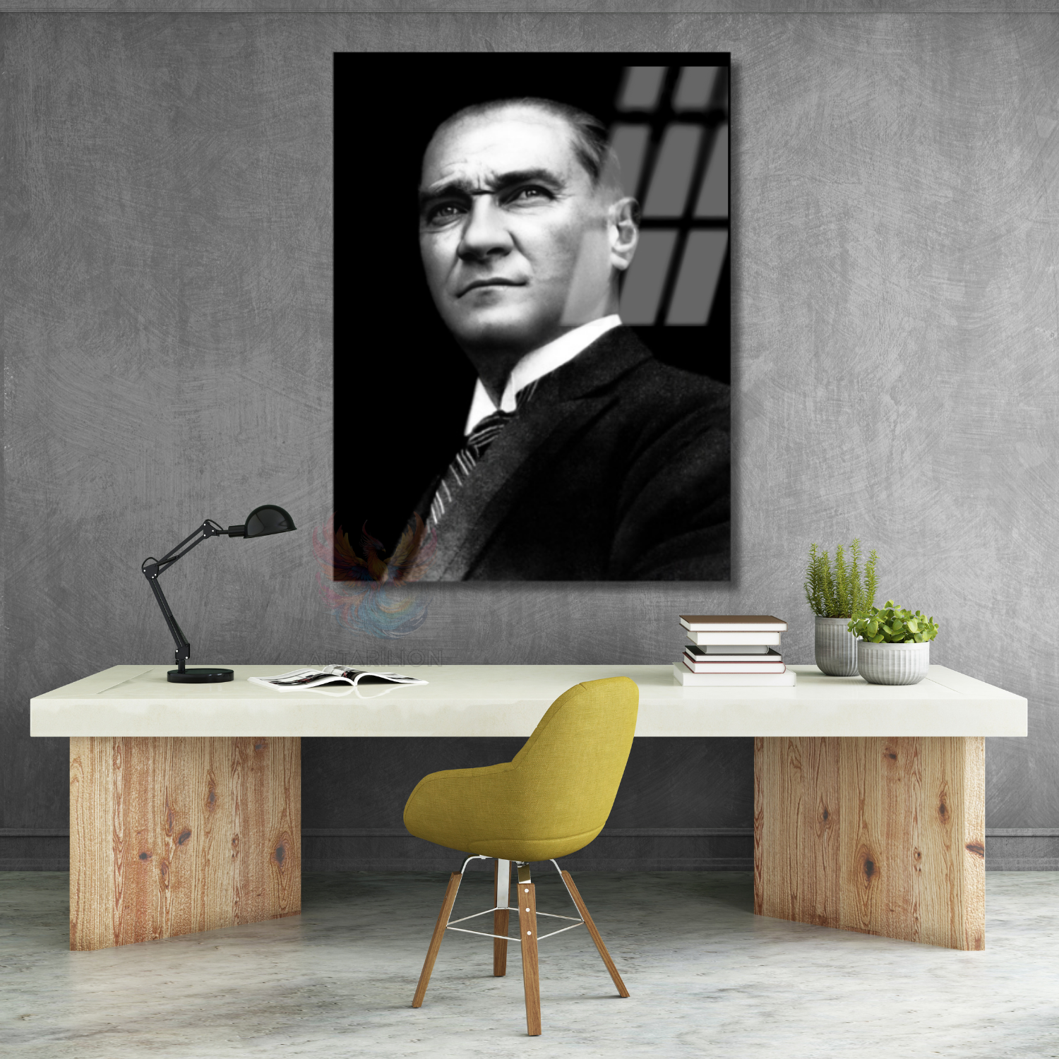 Siyah Beyaz Atatürk Görseli Modeli Cam Tablo