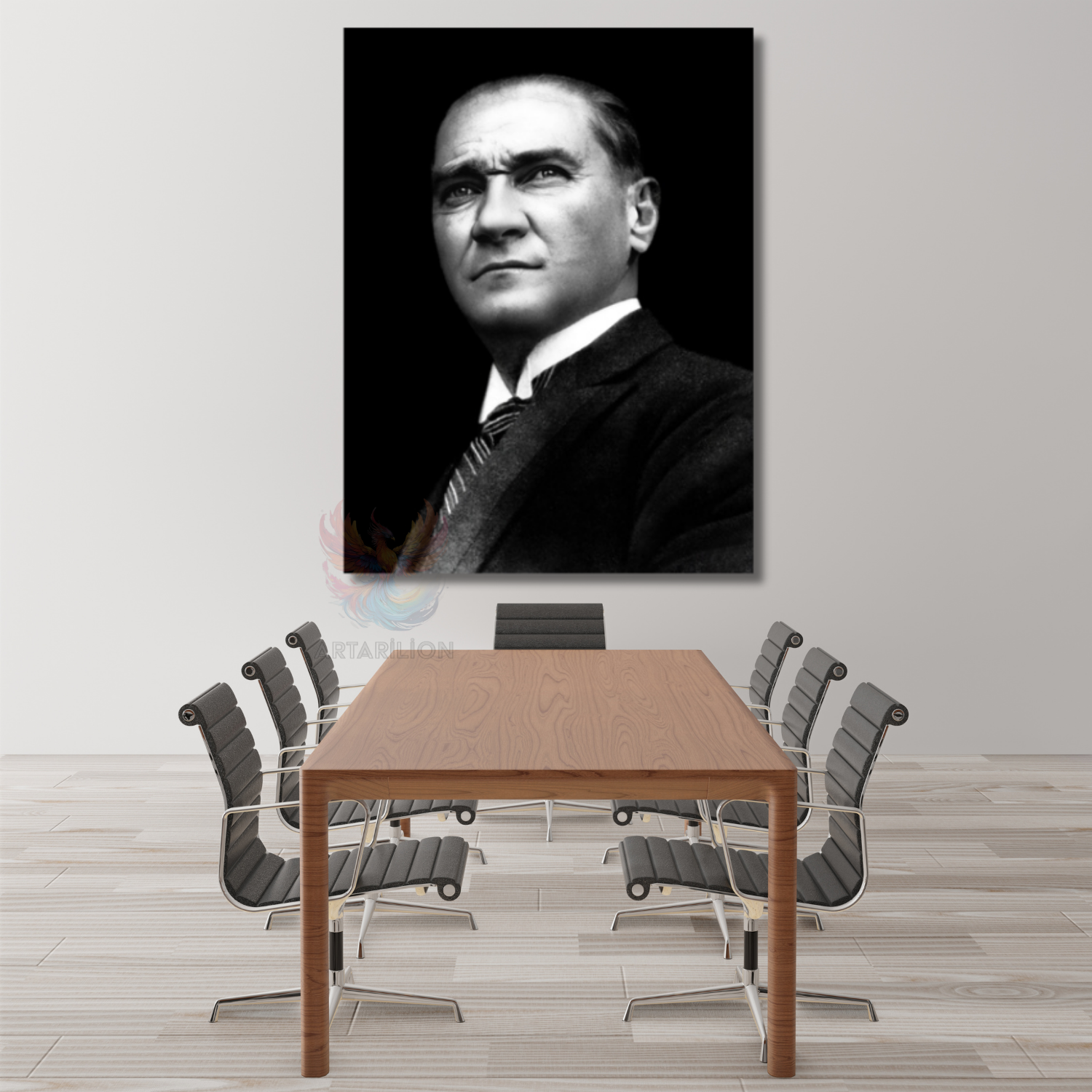 Siyah Beyaz Atatürk Görseli Modeli Kanvas Tablo