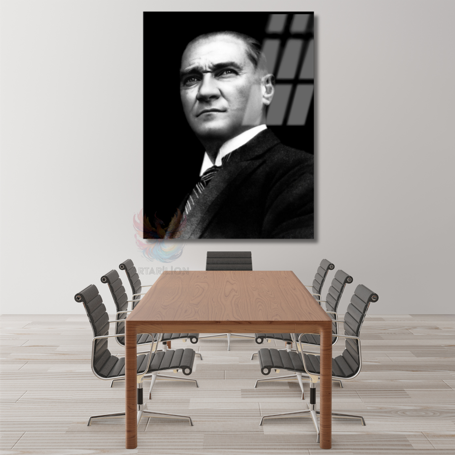 Siyah Beyaz Atatürk Görseli Modeli Cam Tablo