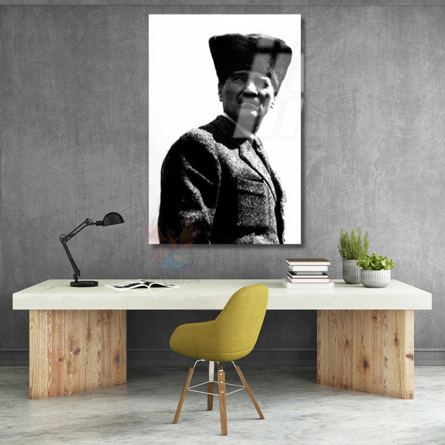 Atatürk Görseli Siyah Beyaz Dikey Cam Tablo