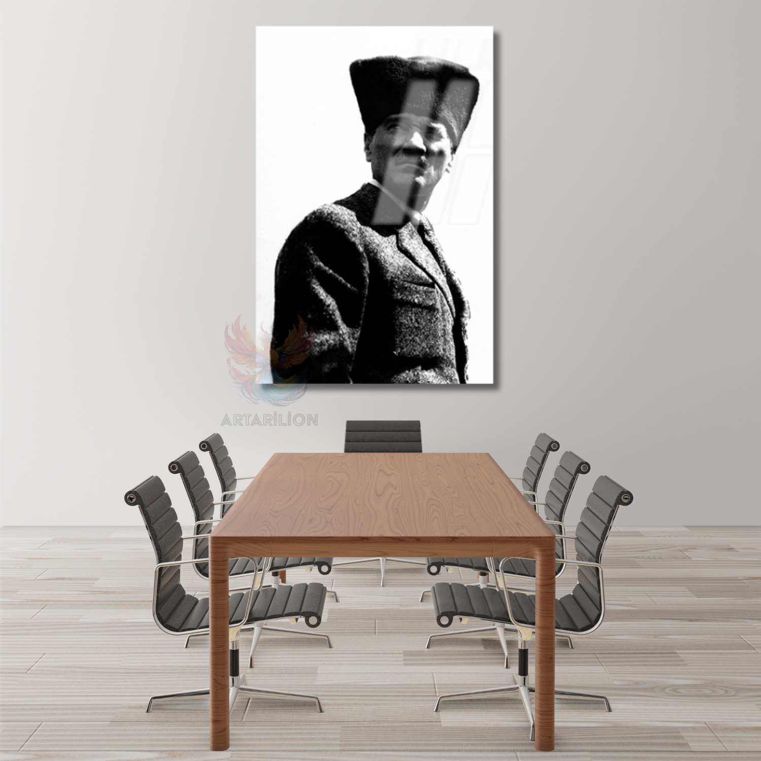 Atatürk Görseli Siyah Beyaz Dikey Cam Tablo