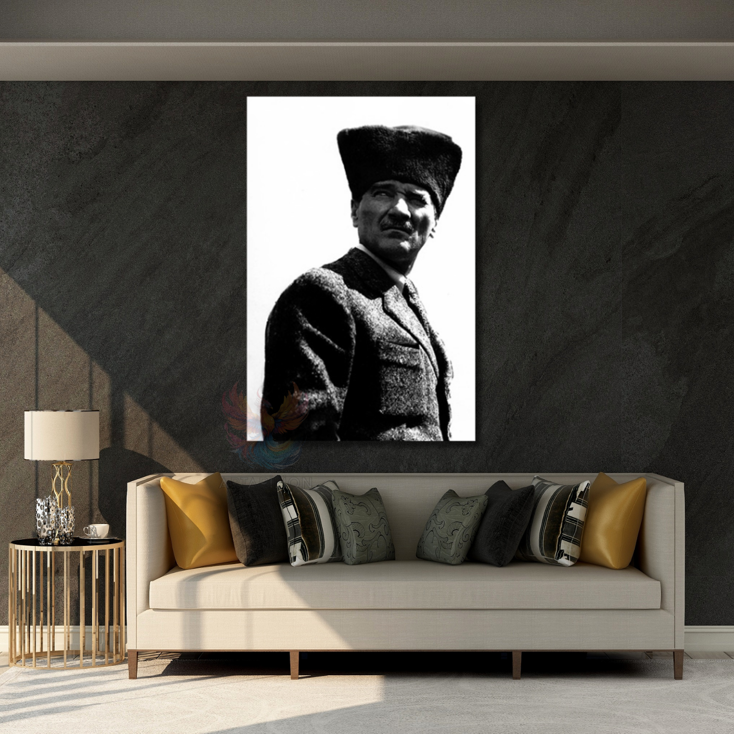 Atatürk Görseli Siyah Beyaz Dikey Kanvas Tablo