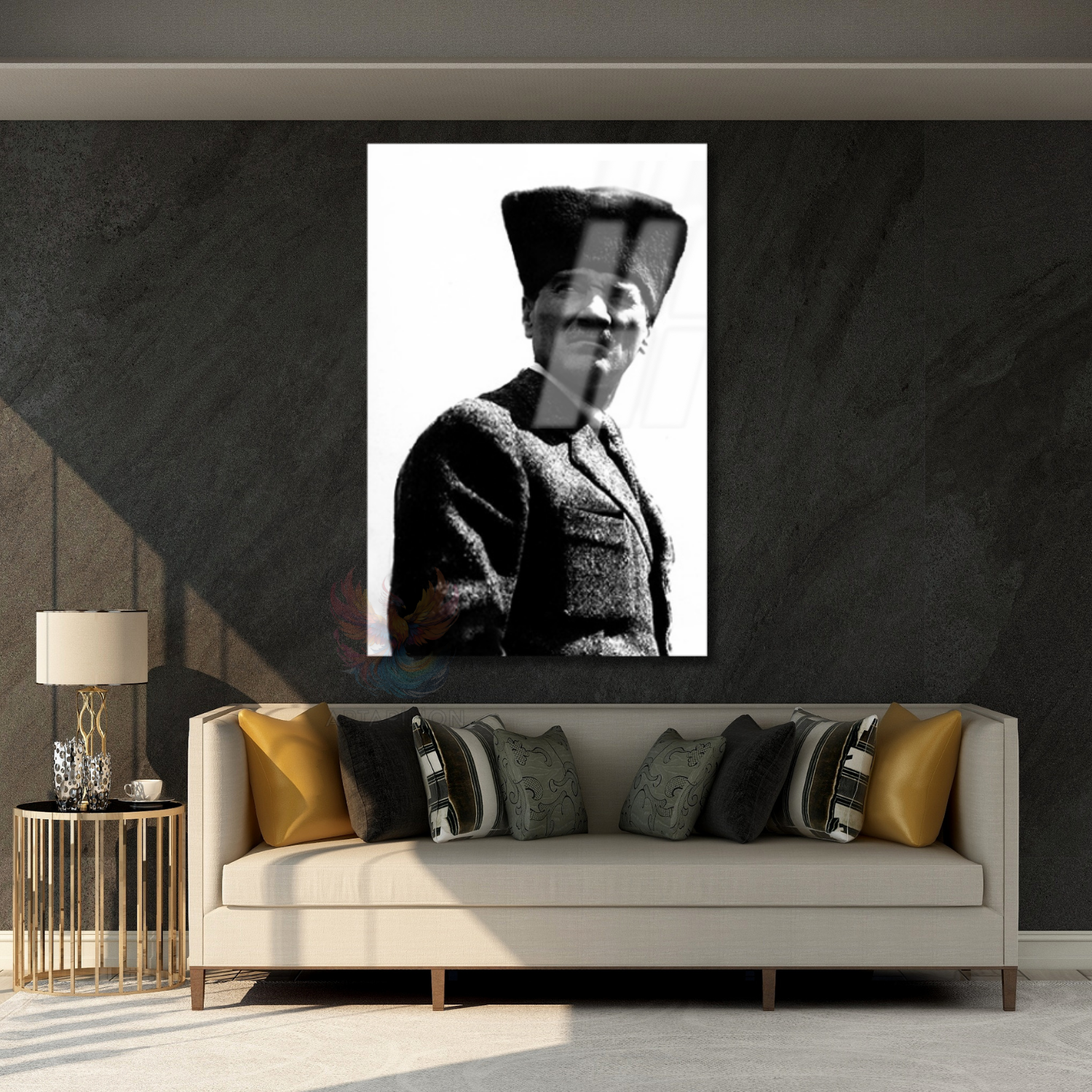 Atatürk Görseli Siyah Beyaz Dikey Cam Tablo
