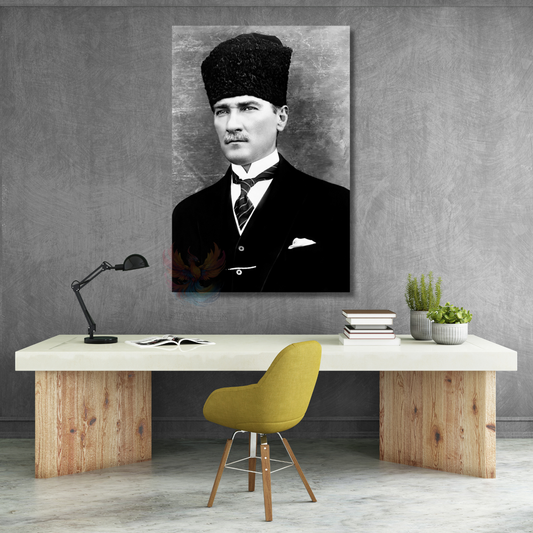 Dikey Kanvas Siyah Beyaz Atatürk Tablosu Kanvas Ofis Ev Tablosu Duvar Dekoru