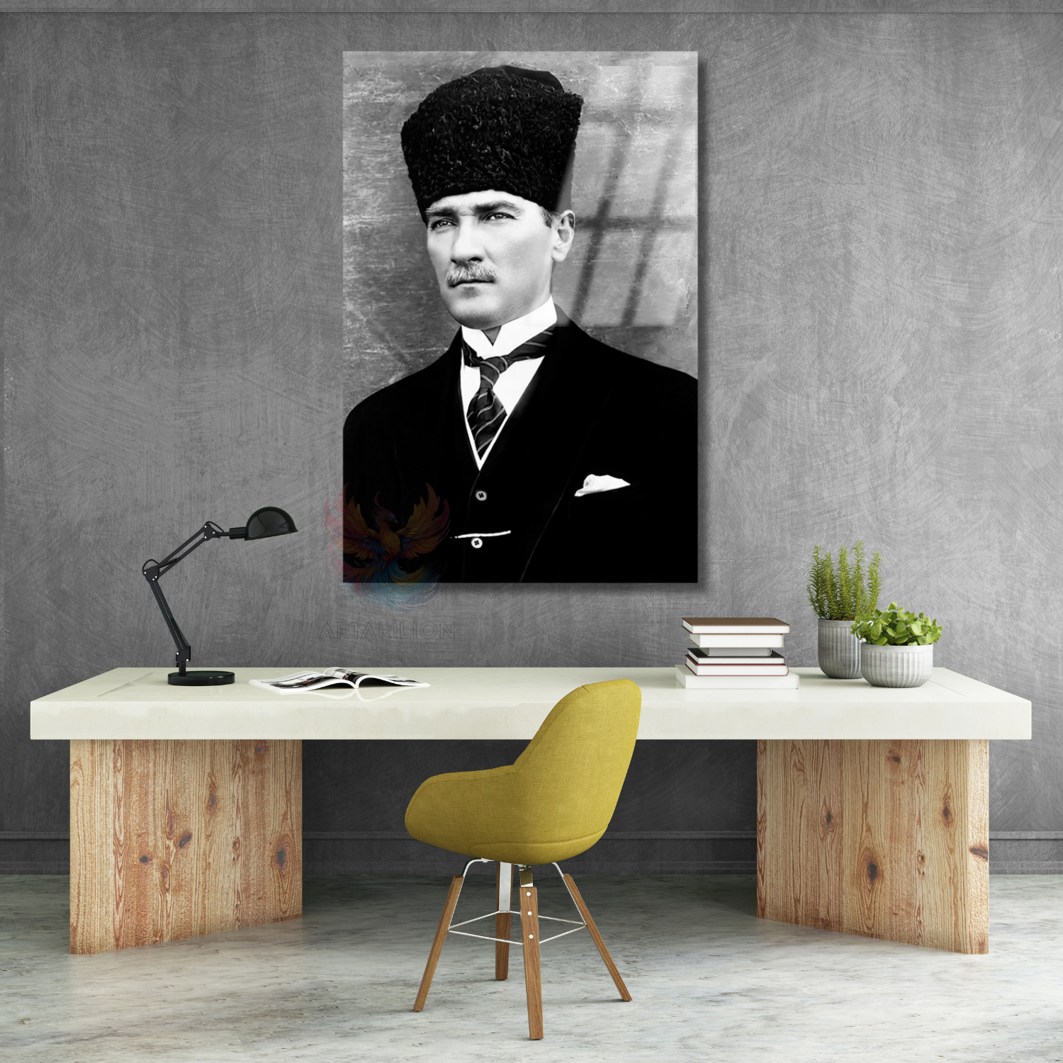 Siyah Beyaz Atatürk Dikey Cam Tablo