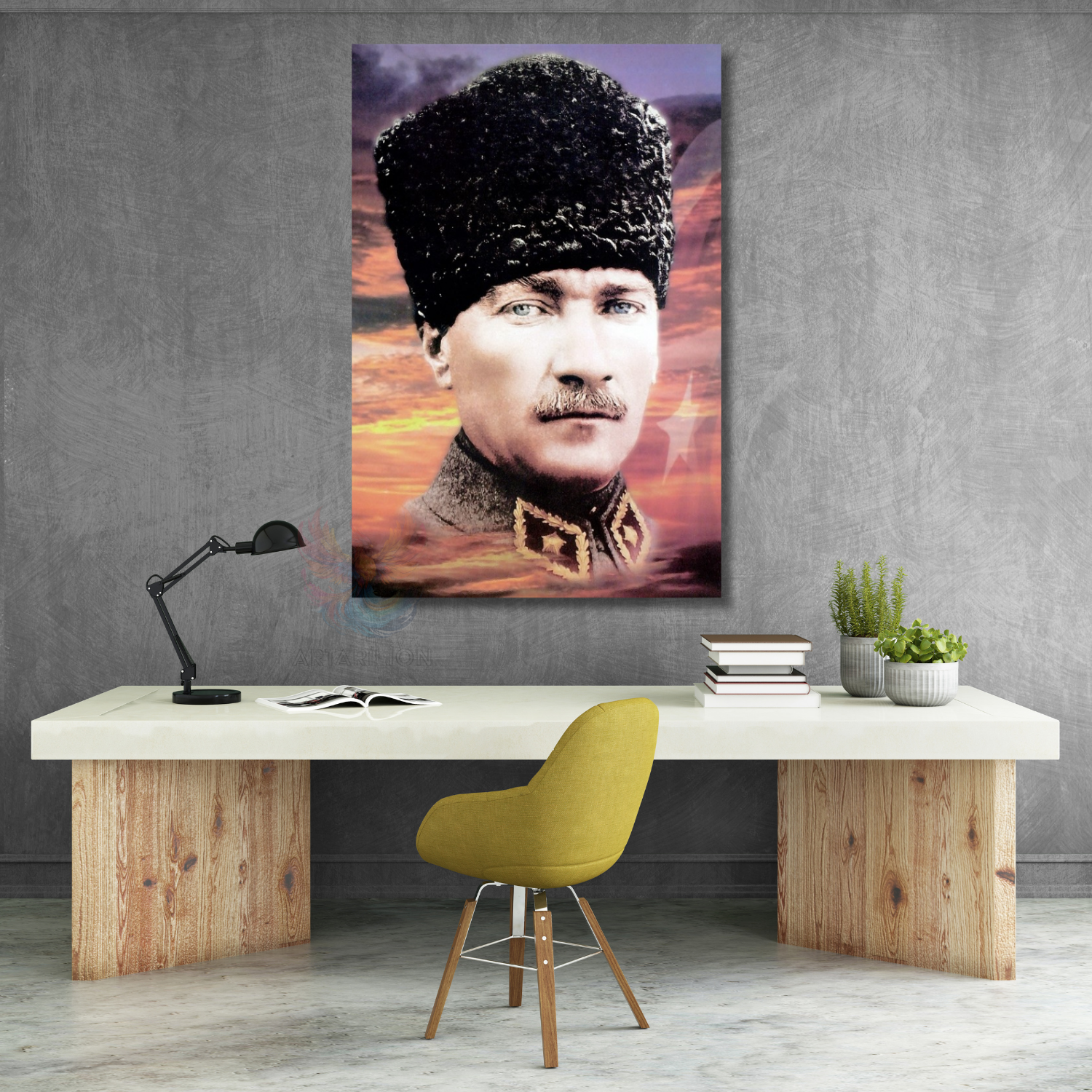Gökyüzü ve Atatürk Görseli HD Dijital Baskı Kanvas Tablo