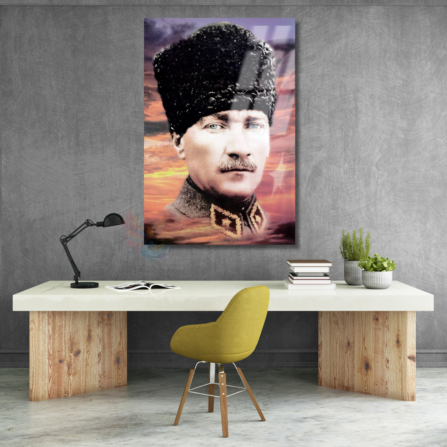 Sky and Atatürk Visual Glass Painting HD Digital Printing Home Office Decor
