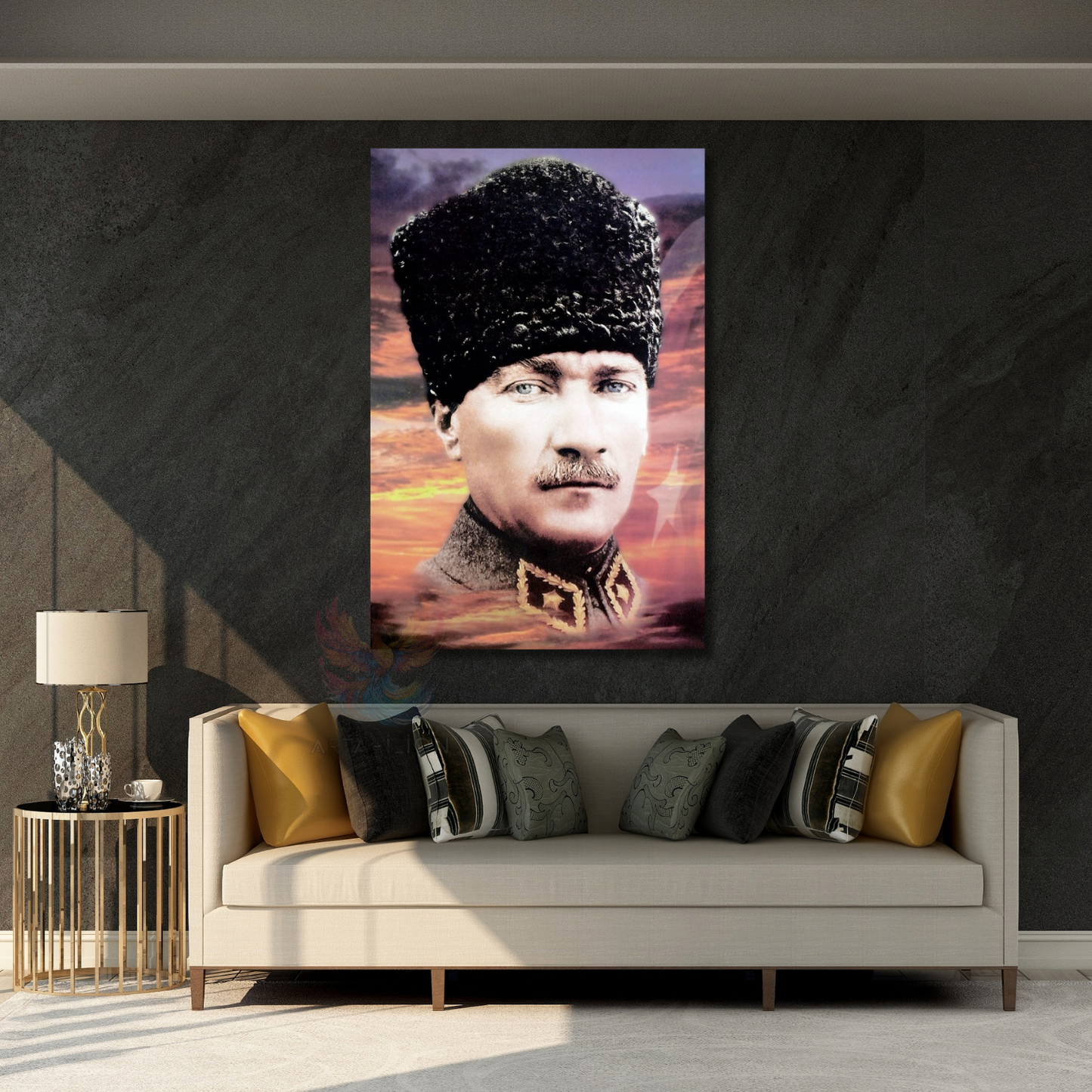 Gökyüzü ve Atatürk Görseli Kanvas Tablo HD Dijital Baskı Ev Ofis Dekoru