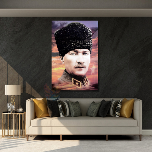 Gökyüzü ve Atatürk Görseli Kanvas Tablo HD Dijital Baskı Ev Ofis Dekoru