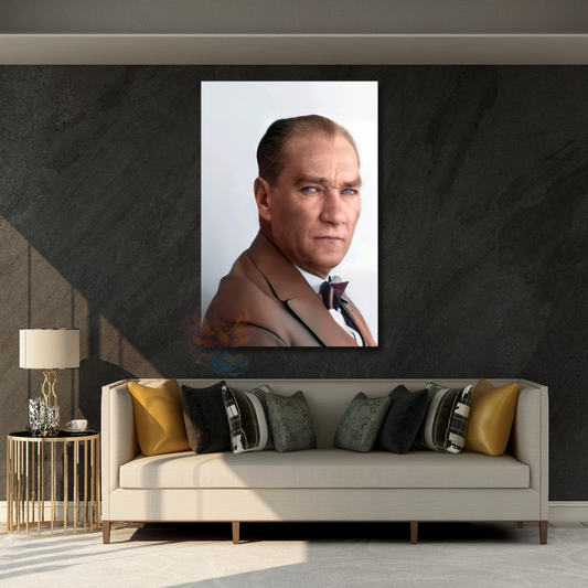 Mavi Gözlü Atatürk Kanvas Tablo Ev Ofis Duvar Dekoru Dikey Tablo
