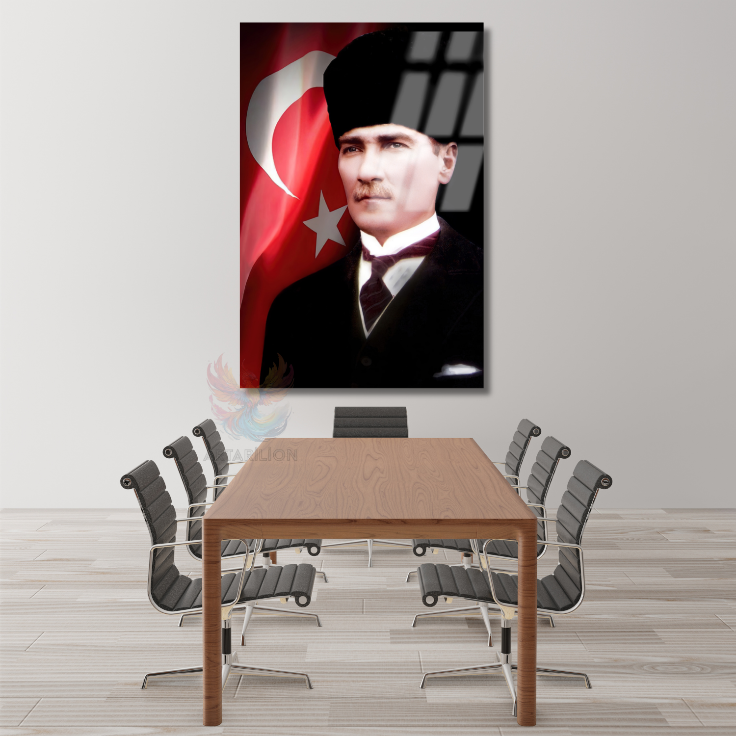 Ataturk and Flag Glass Painting Vertical Wall Painting Office Home Decor Ataturk Portrait
