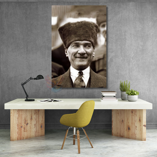 Siyah Beyaz Atatürk Görseli Dikey Duvar Tablosu Atatürk Portresi Ev Ofis Dekorasyonu