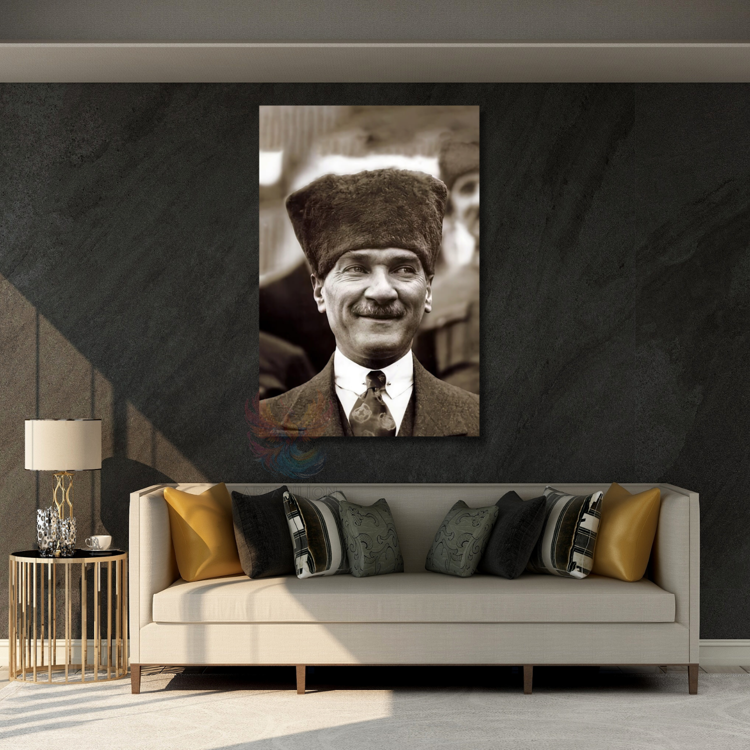 Siyah Beyaz Atatürk Görseli Portresi Dikey Duvar Tablo