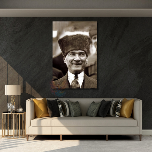 Siyah Beyaz Atatürk Görseli Portresi Dikey Duvar Tablo