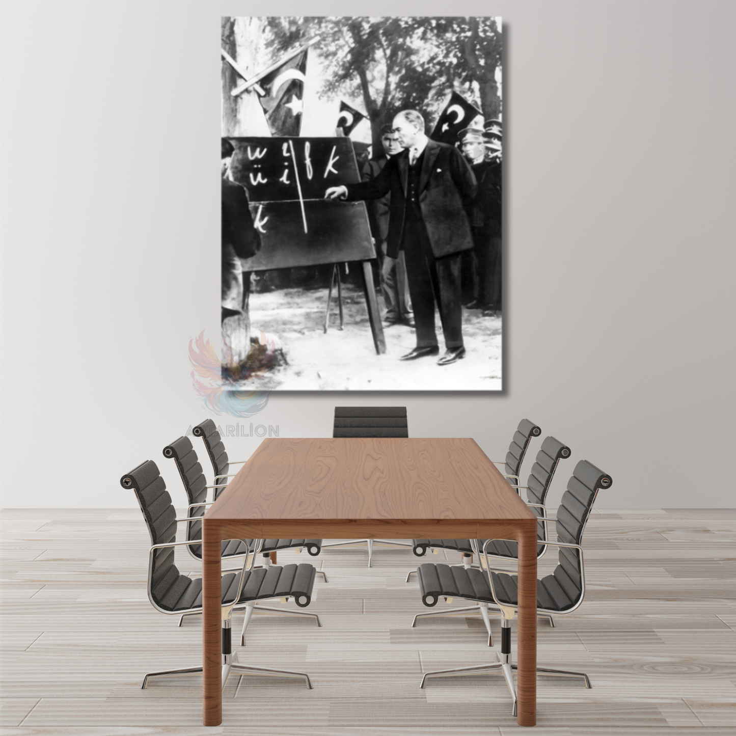 Atatürk Baş Öğretmen Kanvas Tablo Dikey Duvar Tablosu Okul Ofis Tablosu