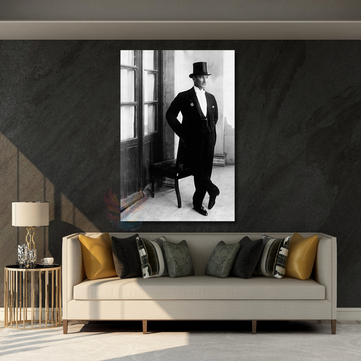 Atatürk Modeli Şapkalı Görseli Dikey Kanvas Tablo