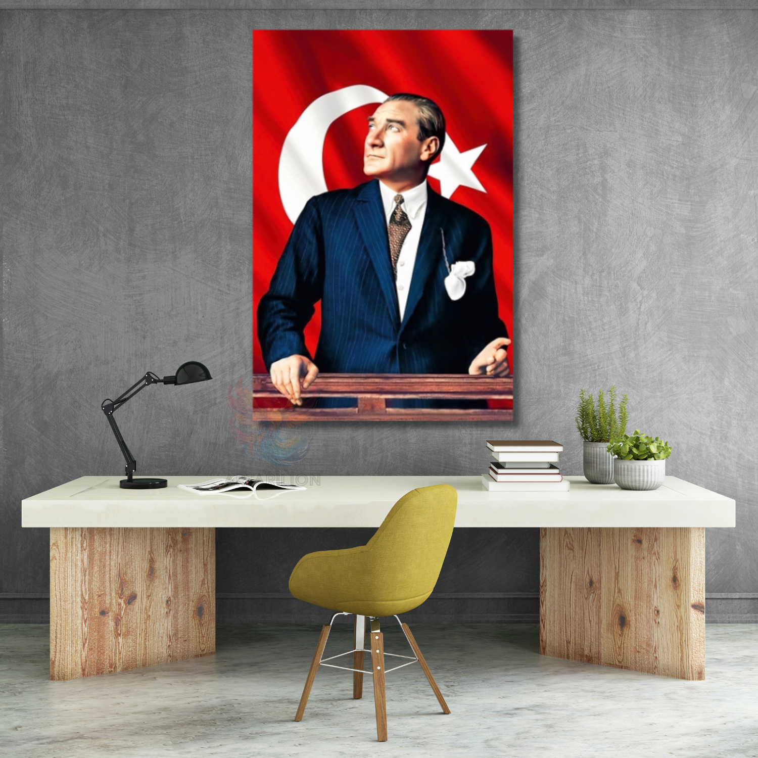 Atatürk ve Bayrak Modeli Sınıf Okul Kanvas Tablo