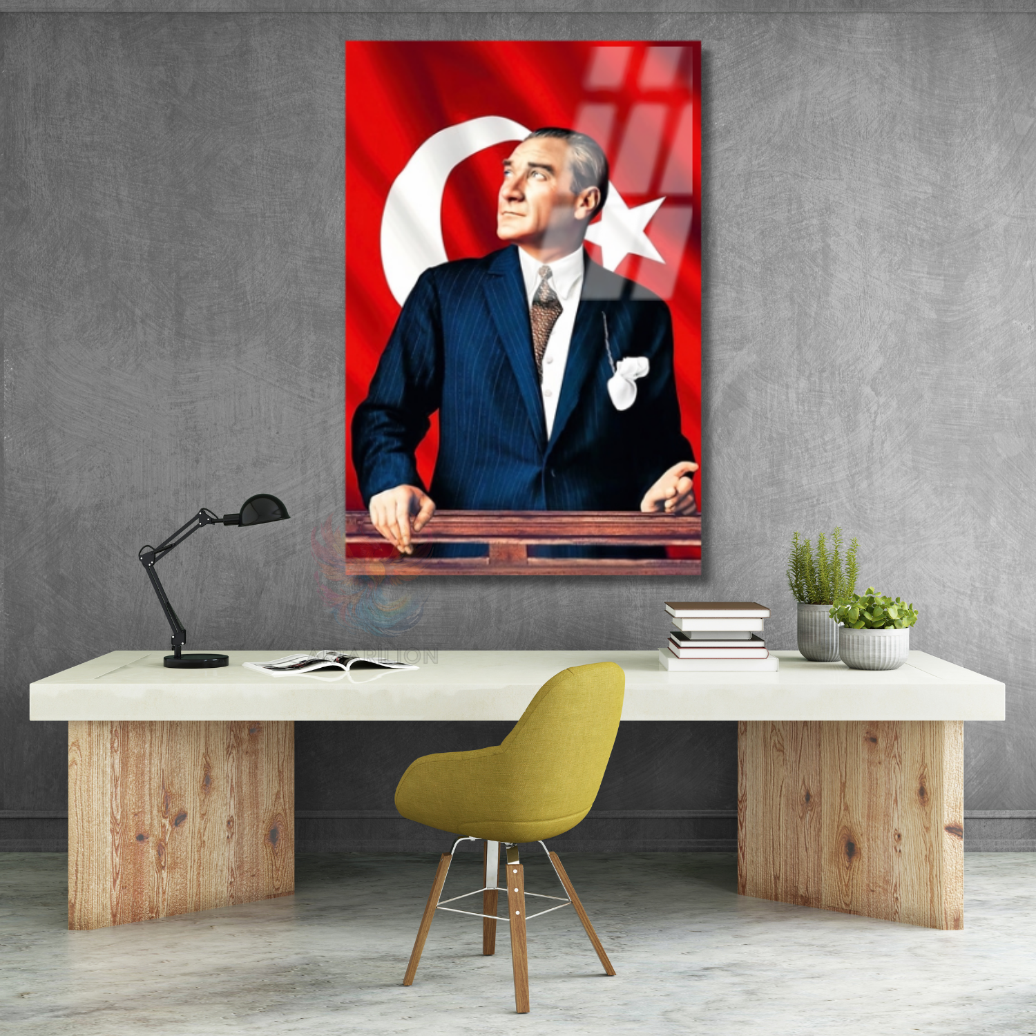 Atatürk ve Bayrak Modeli Sınıf Okul Cam Tablo