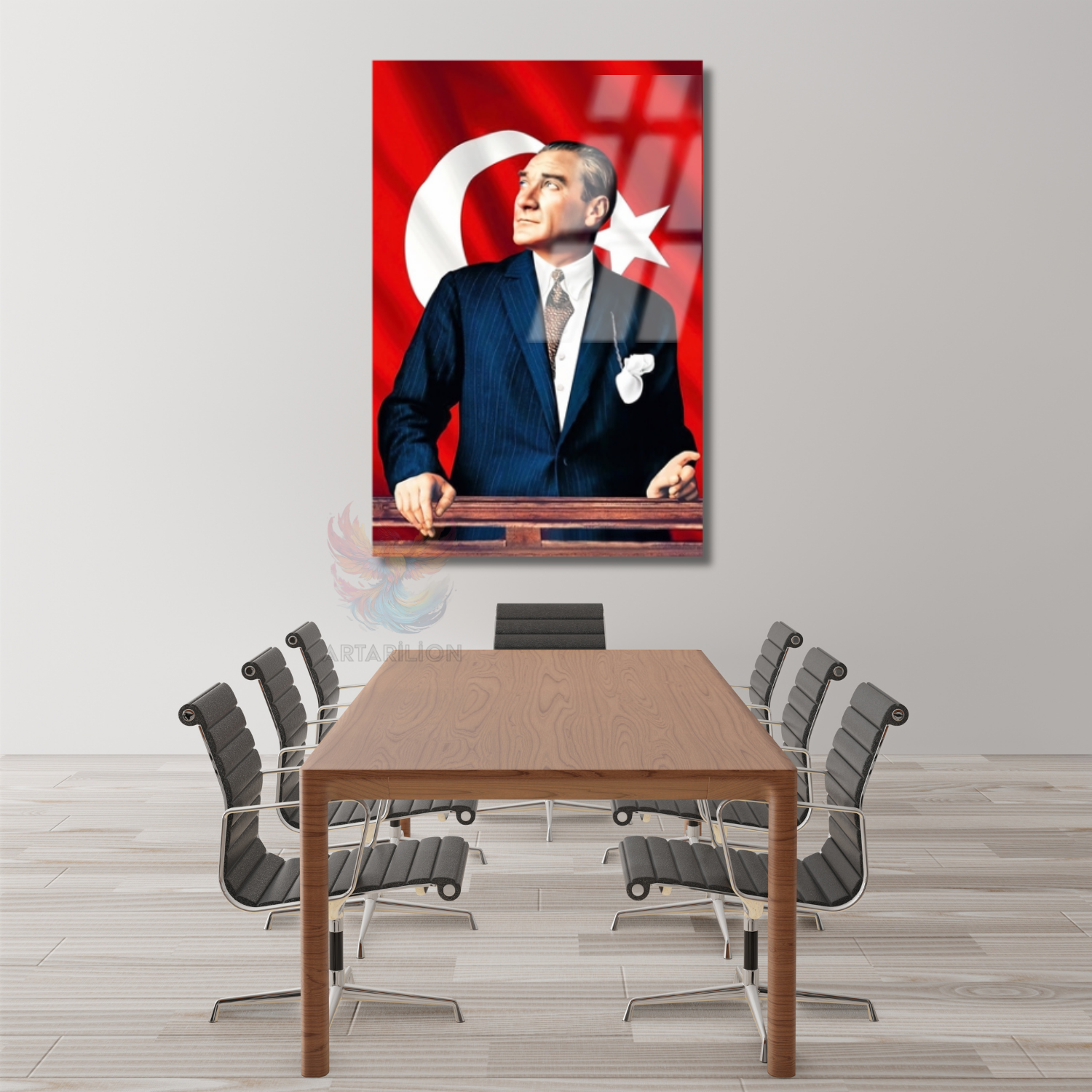 Atatürk ve Bayrak Modeli Sınıf Okul Cam Tablo