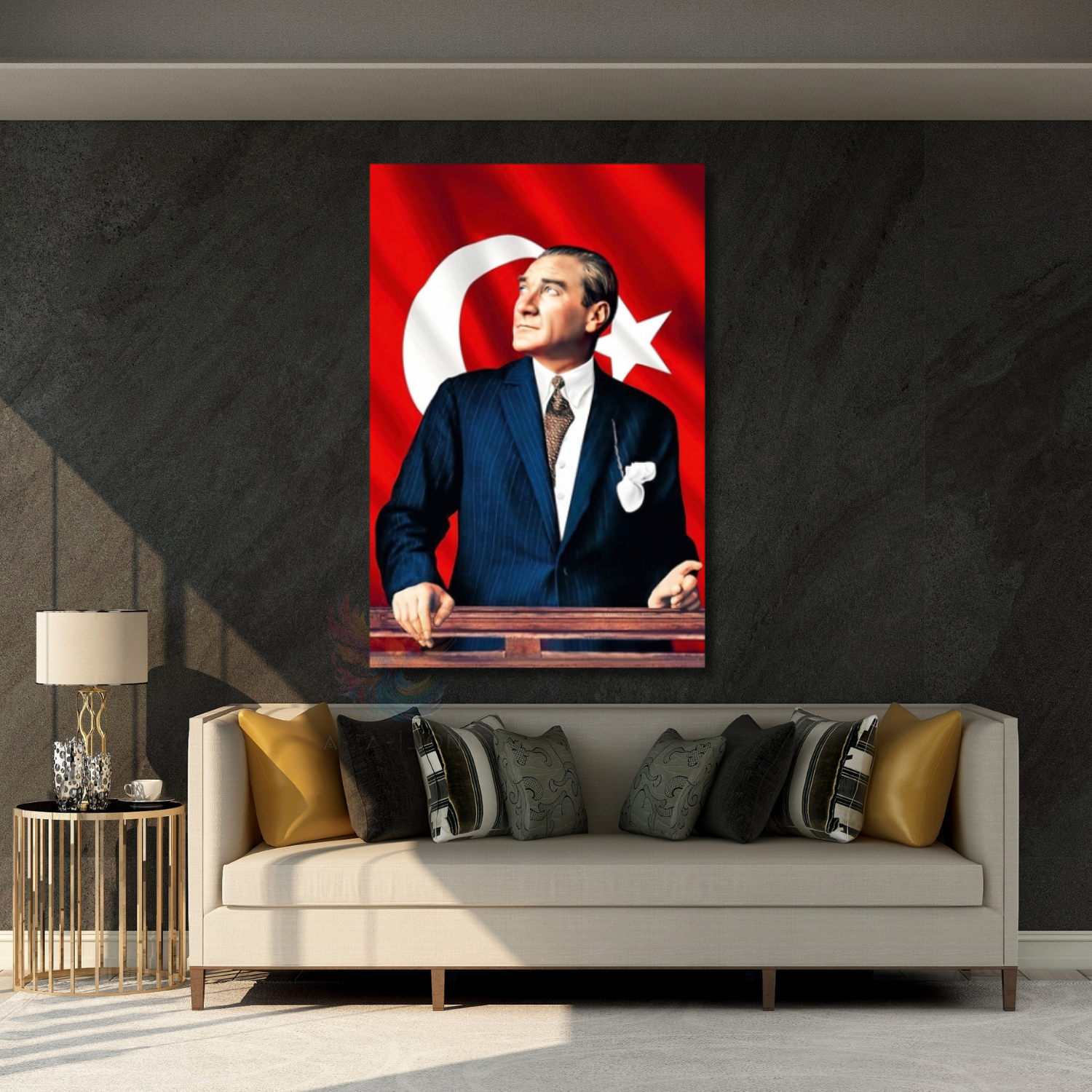 Atatürk ve Bayrak Modeli Sınıf Okul Kanvas Tablo