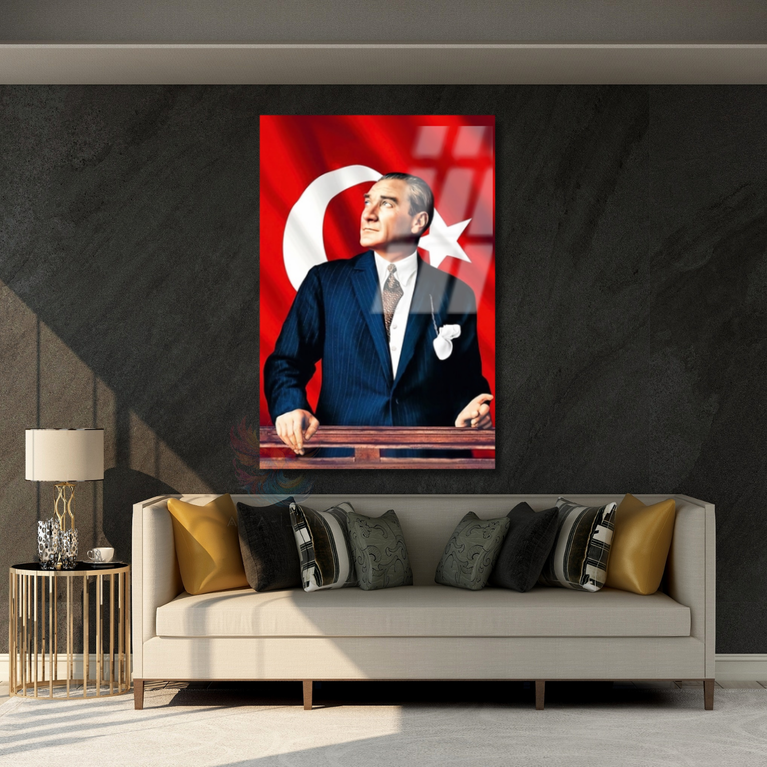Atatürk ve Bayrak Modeli Sınıf Okul Cam Tablo
