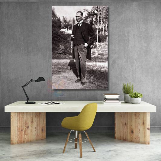 Kanvas Atatürk Tablosu Kahve İçen Karizmatik Atatürk Görseli Duvar Tablosu