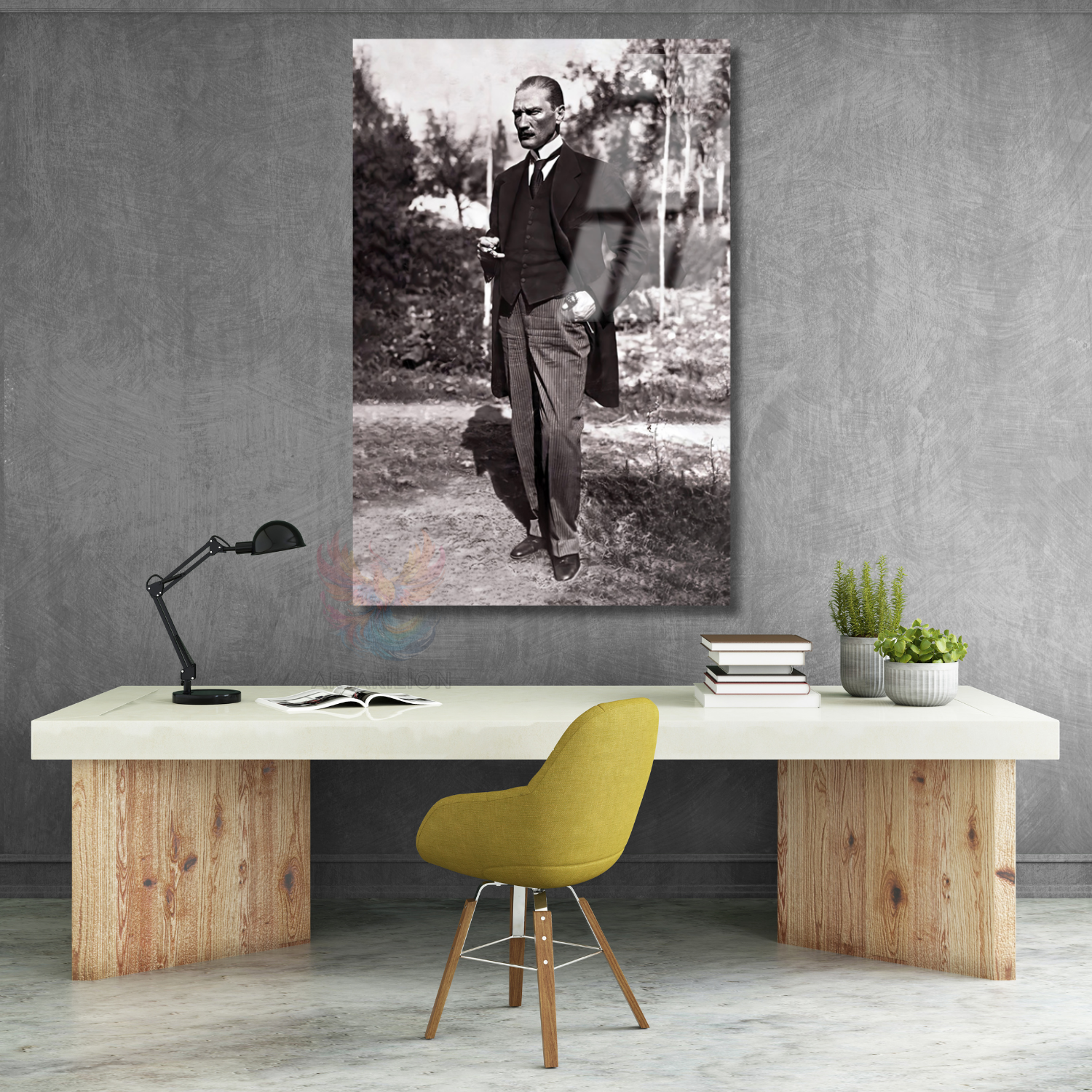Atatürk Kahve İçen Karizmatık Görseli Cam Tablo