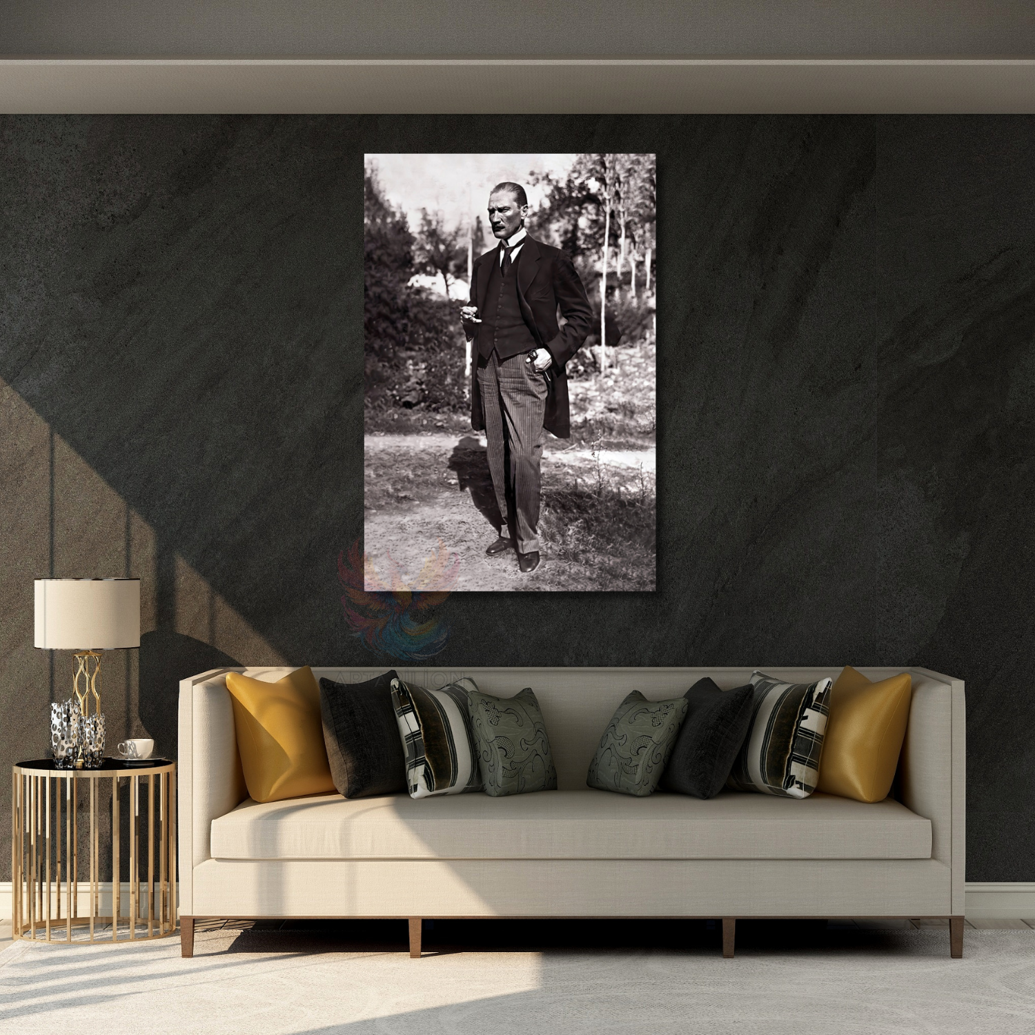Atatürk Kahve İçen Karizmatık Görseli Kanvas Tablo