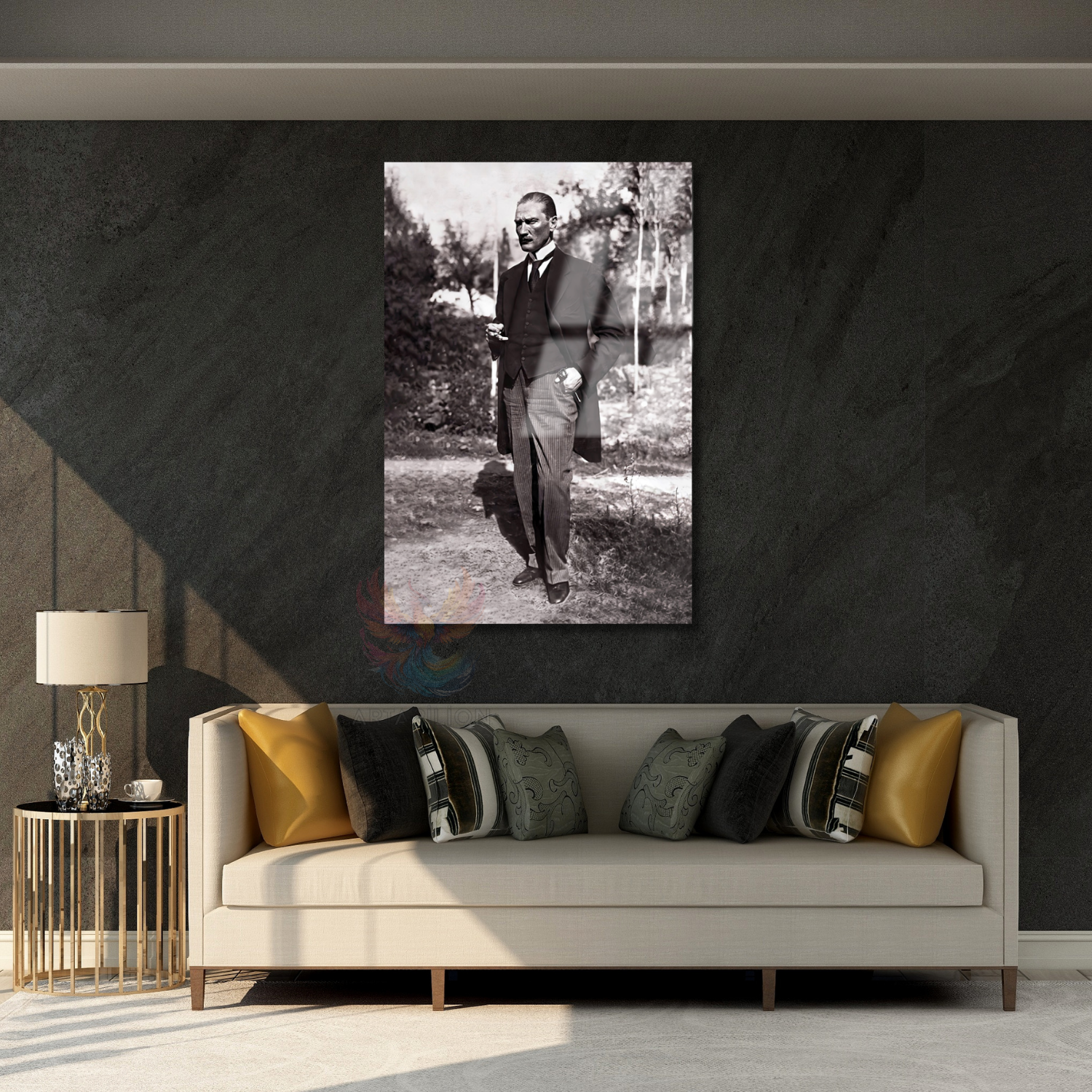 Atatürk Kahve İçen Karizmatık Görseli Cam Tablo
