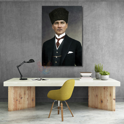 Mustafa Kemal Atatürk Kanvas Tablo Atatürk Portre Dikey Duvar Tablosu Ev Ofis Tablosu