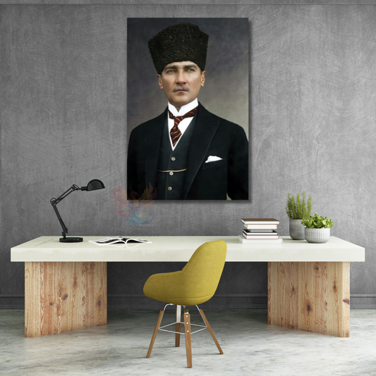 Mustafa Kemal Atatürk Kanvas Tablo Atatürk Portre Dikey Duvar Tablosu Ev Ofis Tablosu
