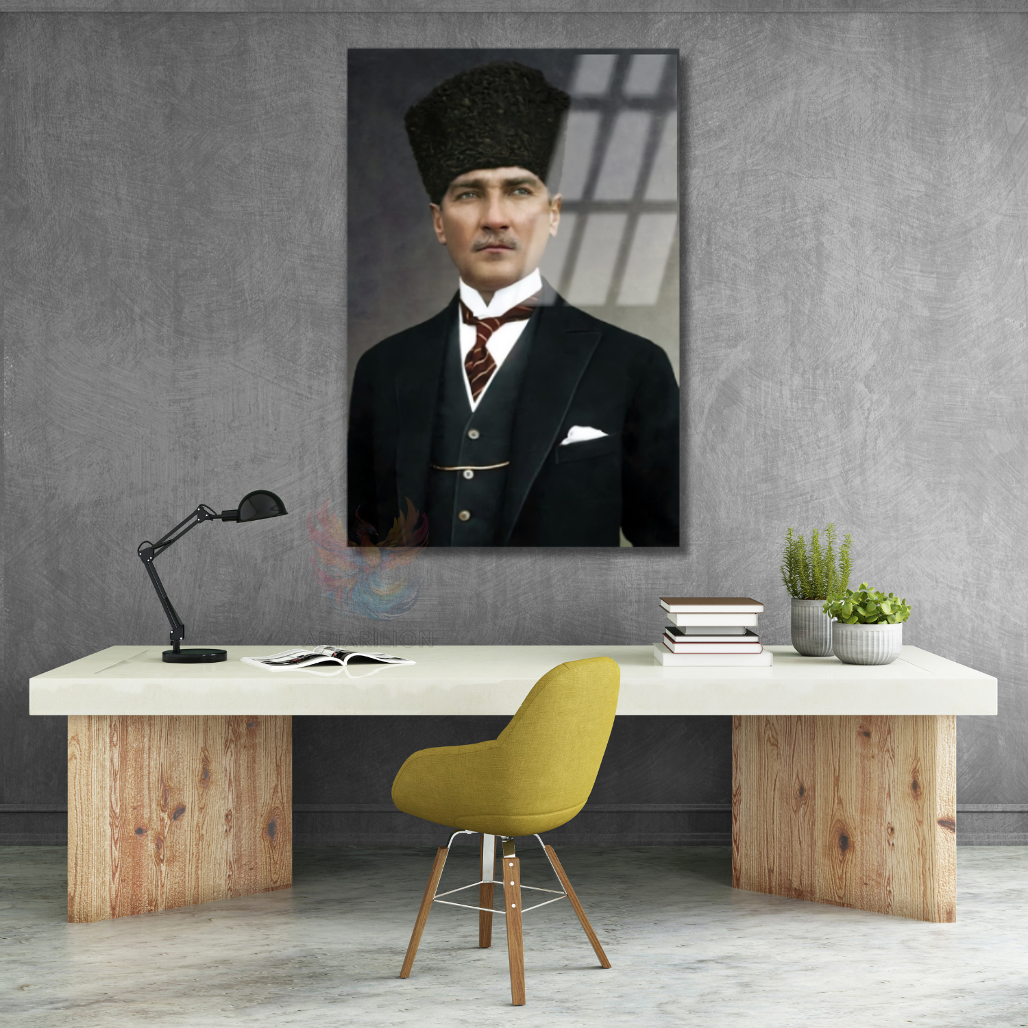 Mustafa Kemal Atatürk Portre Dikey Cam Tablo