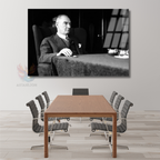 Siyah Beyaz Atatürk Modeli Yatay Cam Tablo
