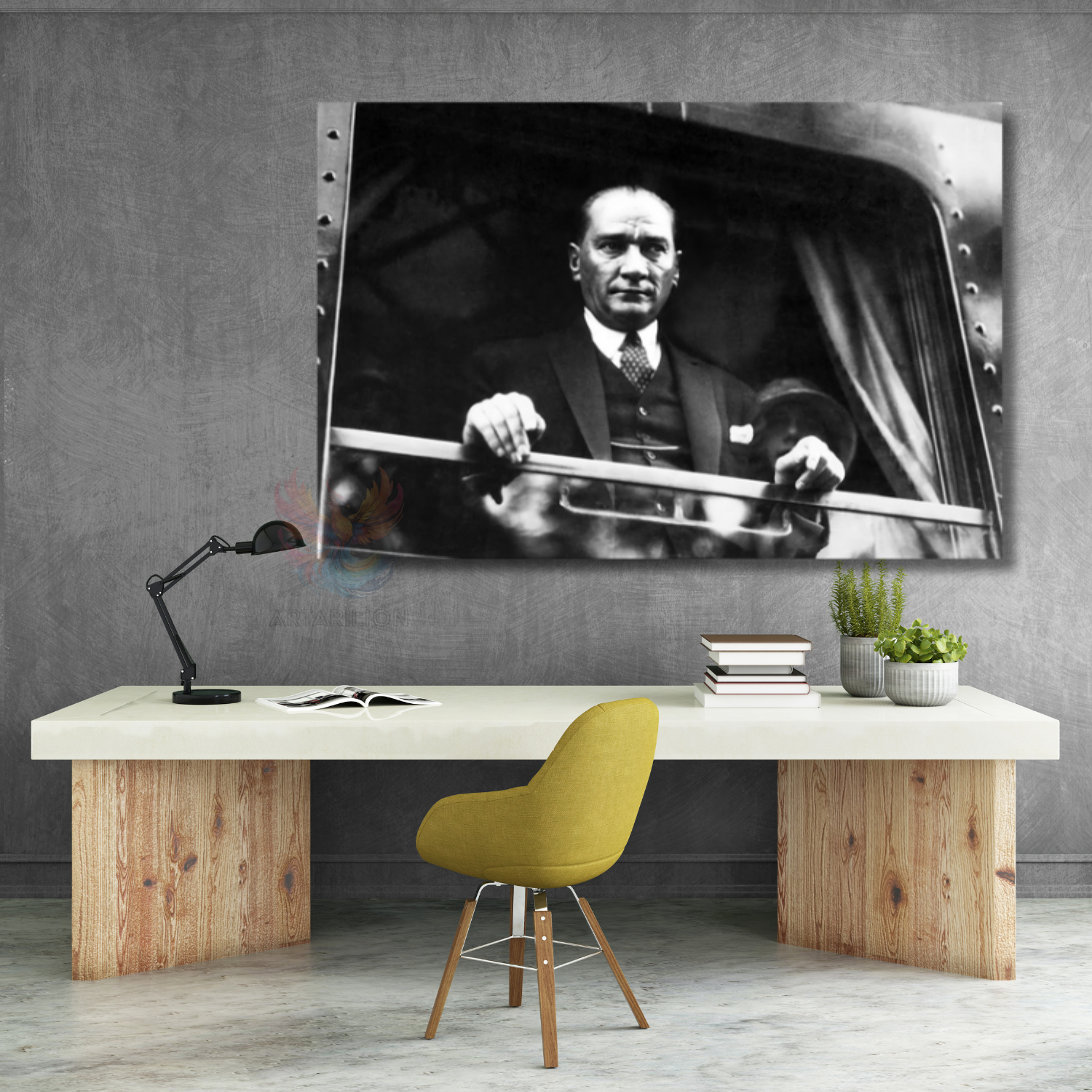 Atatürk Modeli Siyah Beyaz Dekor Kanvas Tablo