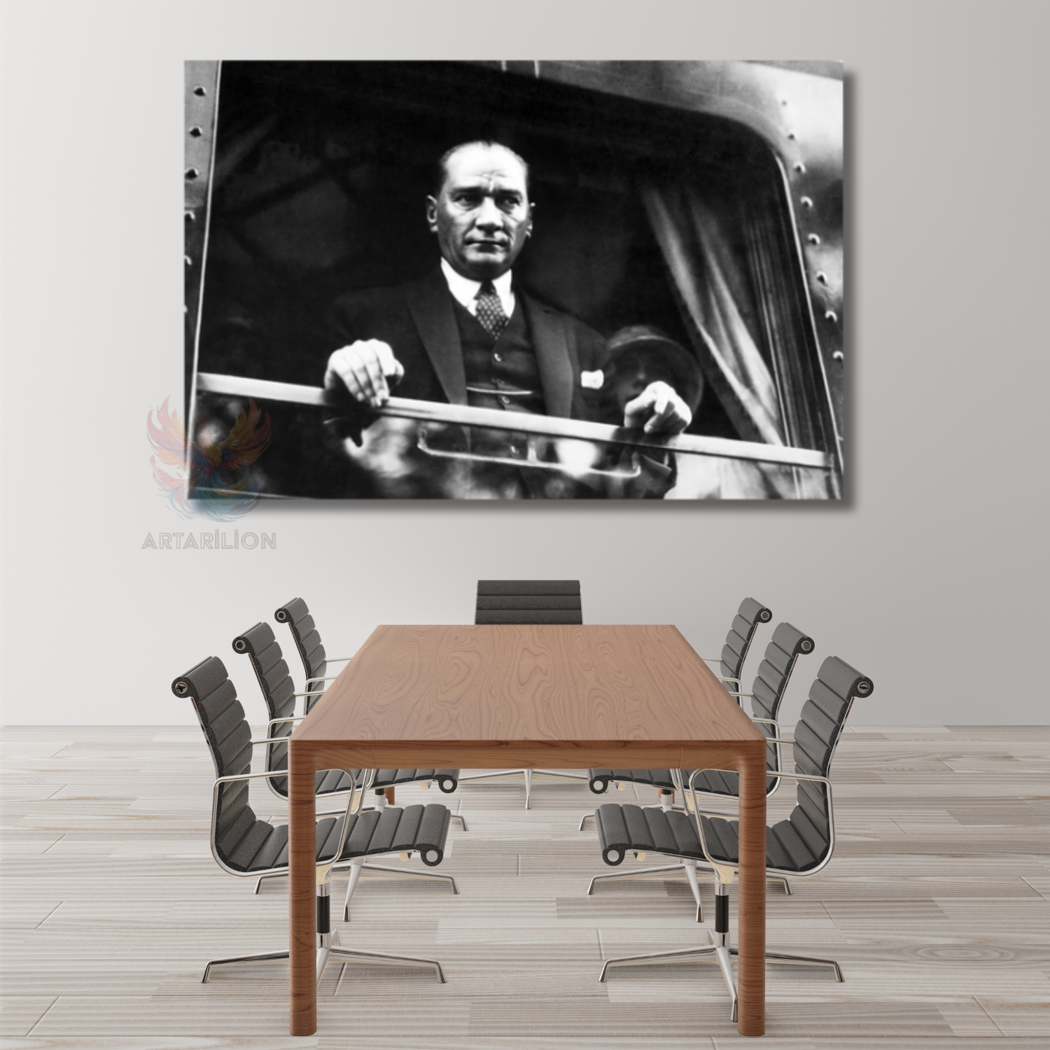 Atatürk Modeli Siyah Beyaz Dekor Kanvas Tablo