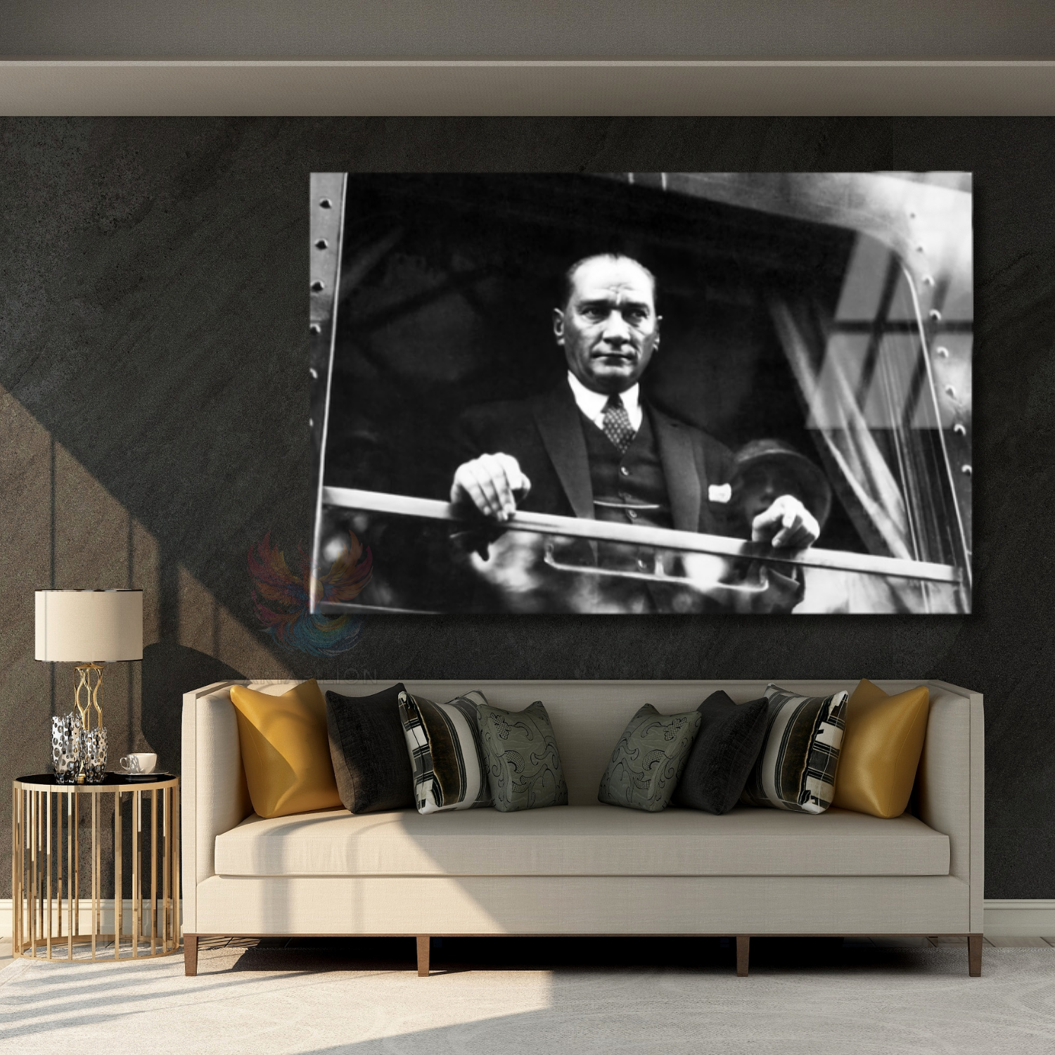 Atatürk Modeli Siyah Beyaz Dekor Cam Tablo