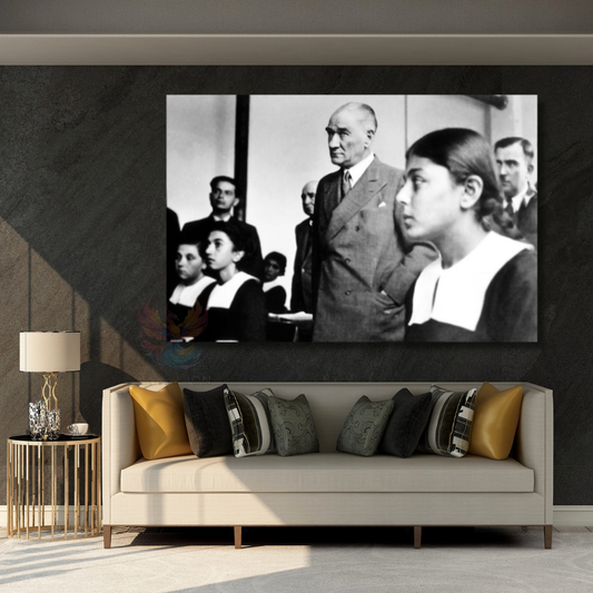Baş Öğretmen Atatürk Kanvas Tablo Yatay Duvar Tablosu Okul Sınıf Tablo Modeli