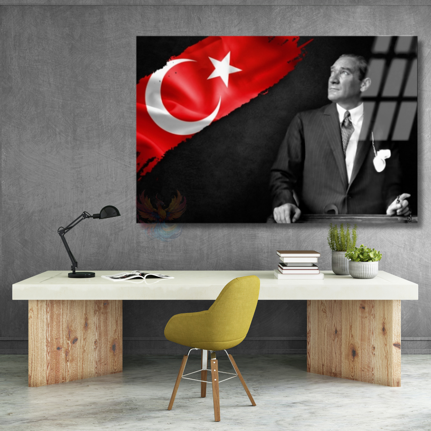 Atatürk ve Bayrak Temalı Okul Yatay Cam Tablo