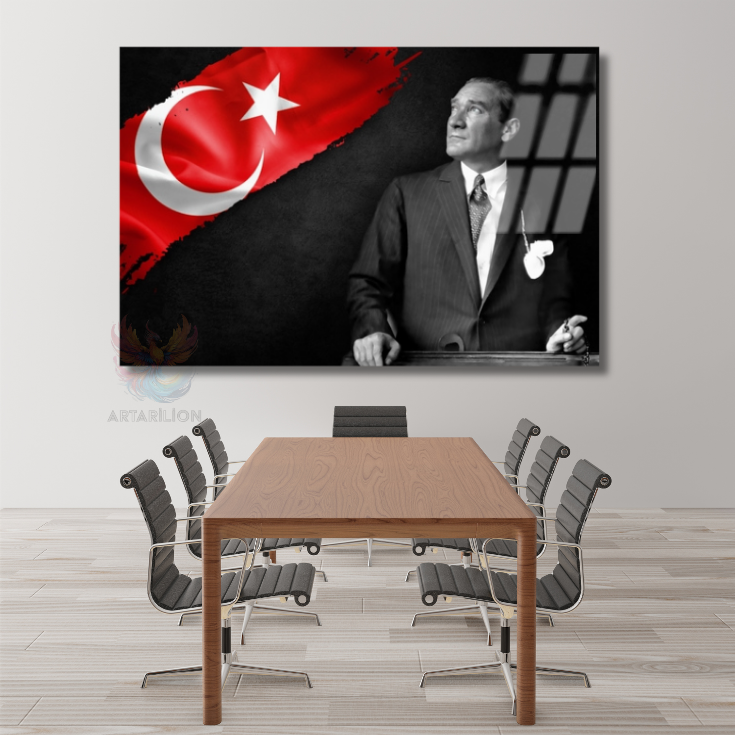 Atatürk ve Bayrak Temalı Okul Yatay Cam Tablo
