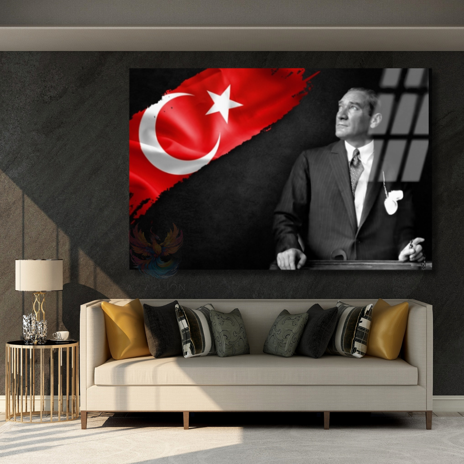 Atatürk ve Bayrak Temalı Okul Yatay Cam Tablo
