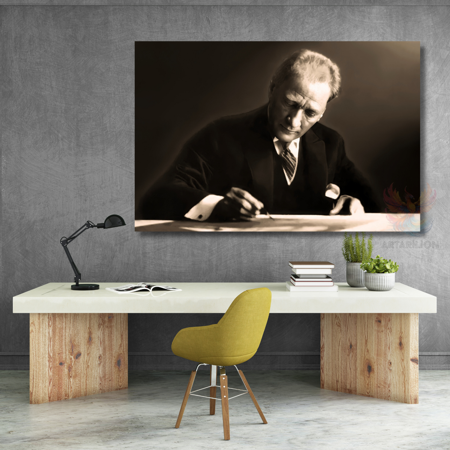Atatürk Görseli Temalı Yatay Kanvas Tablo