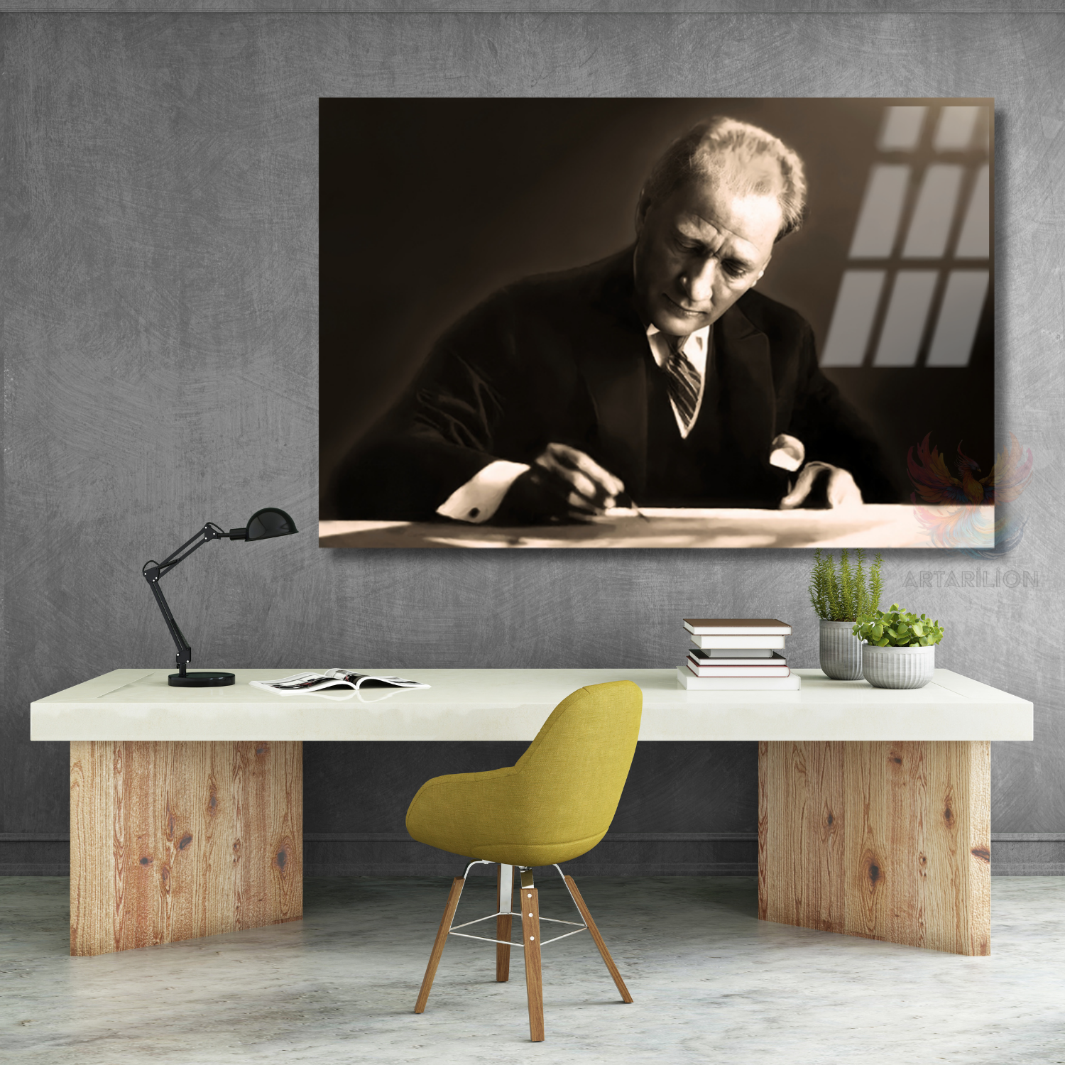 Atatürk Görseli Temalı Yatay Cam Tablo