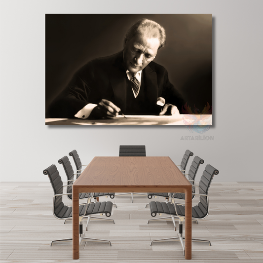 Yatay Kanvas Atatürk Görseli Tablo Atatürk Temalı Duvar Dekoru