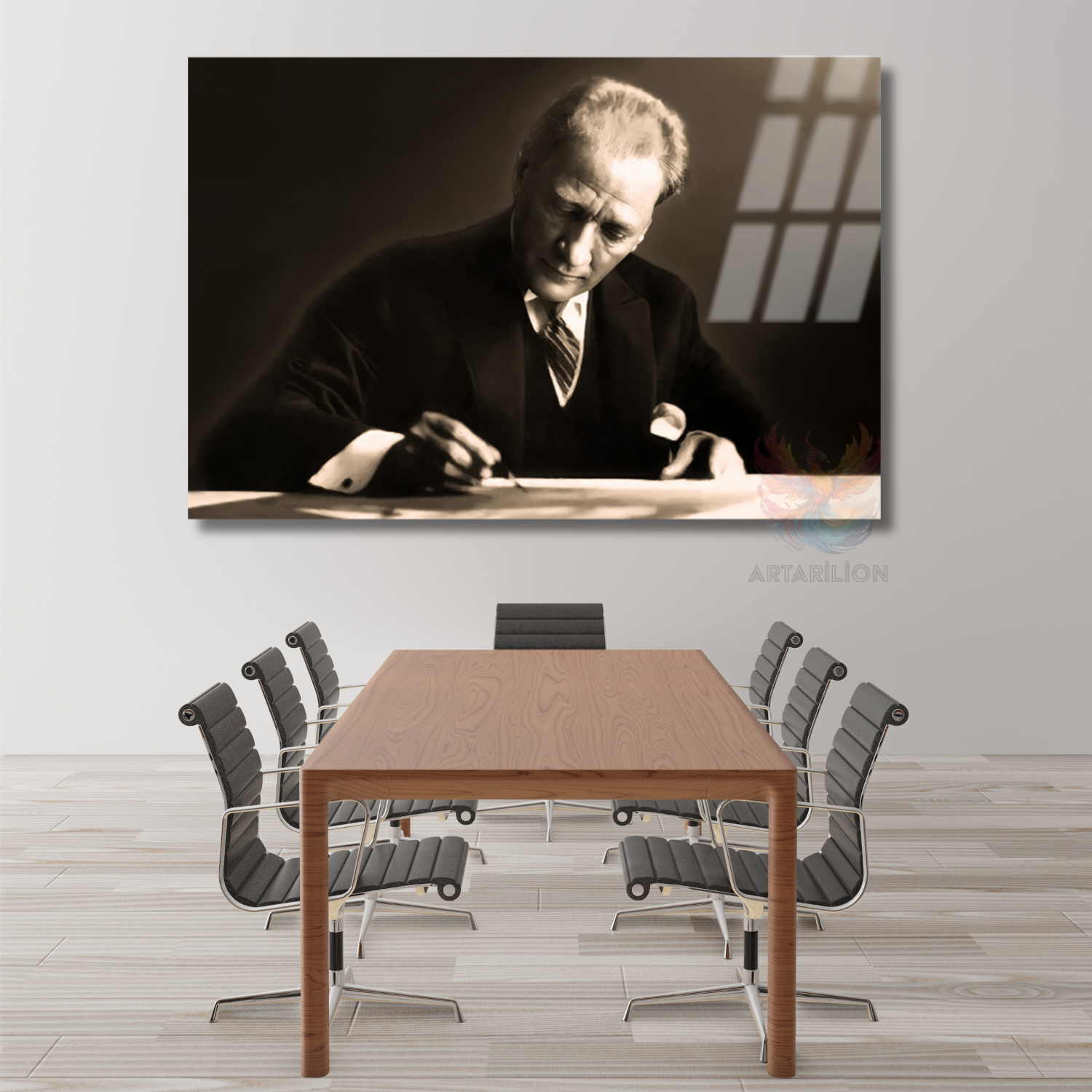 Atatürk Görseli Temalı Yatay Cam Tablo