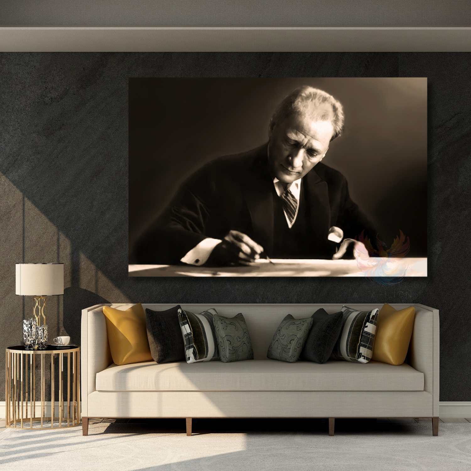 Atatürk Görseli Temalı Yatay Kanvas Tablo